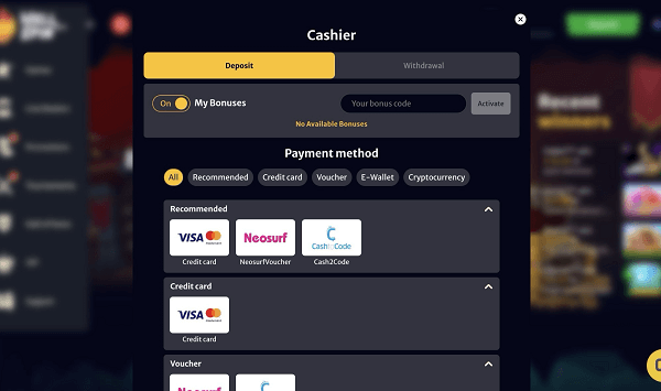 Paymentmethods Online casinos