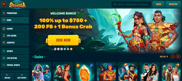 Spinanga Casino Homepage
