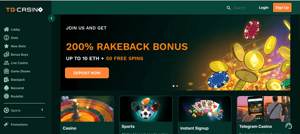 TG Casino Homepage