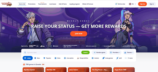 Vulkanvegas Casino homepage