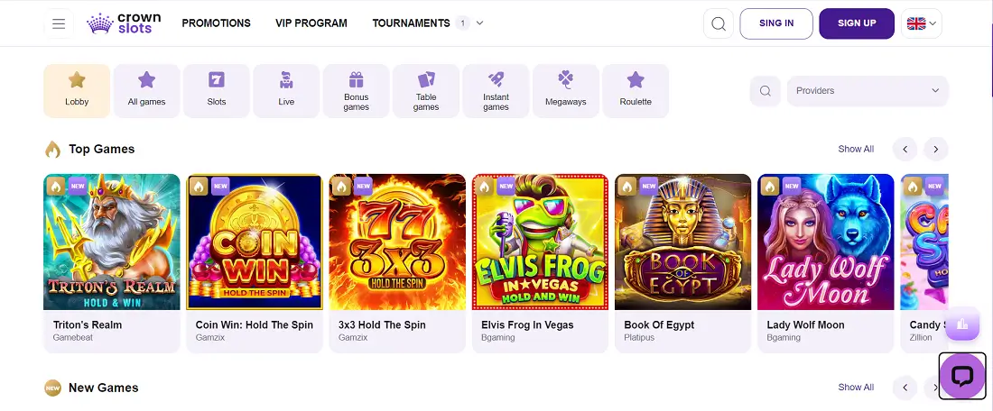 crownslots slots screen