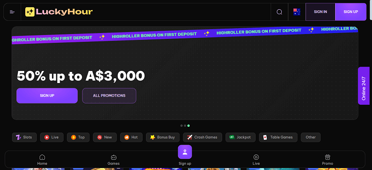 luckyhour casino homepage