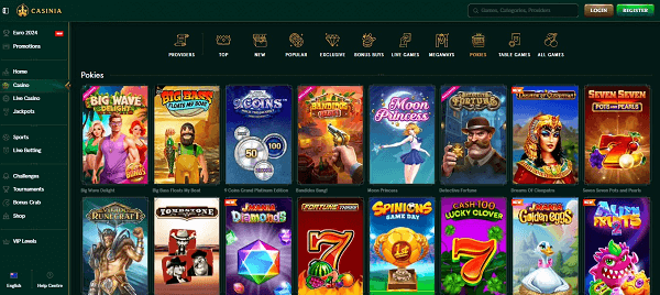 Casinia Casino games lobby