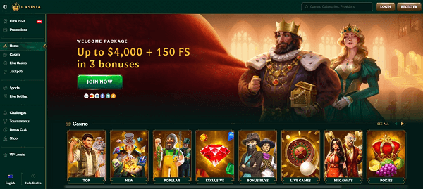 Casinia Casino interface