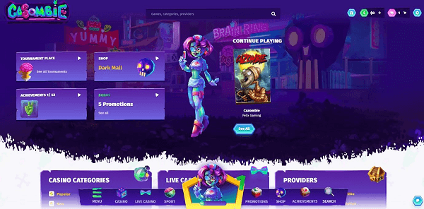 Casombie Casino user interface