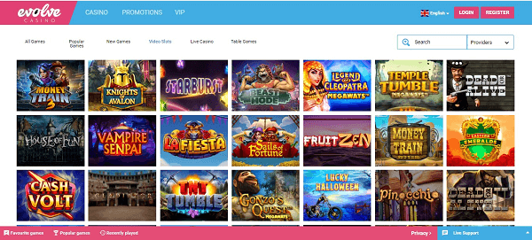 Evolve Casino Games Lobby