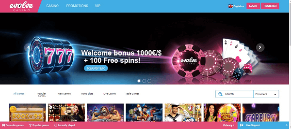 Evolve Casino interface