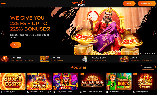 Fortune Clock Casino homepage