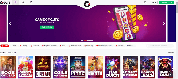 Guts Casino interface