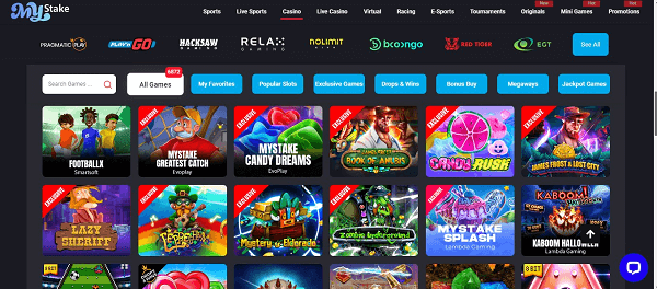 MyStake Casino game lobby