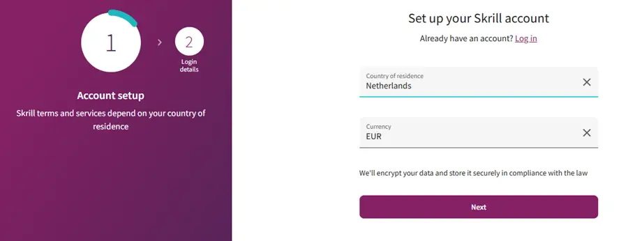 skrill aanmeld scherm