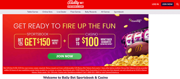 Bally Bet Ontario homepage