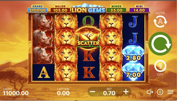 Enter the gameplay of Lion Gems Hold and Win by Playson.
