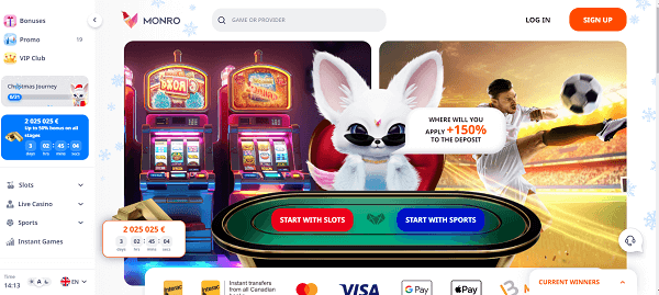Monro Casino homepage