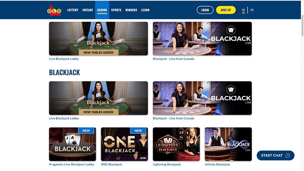 RNG blackjack games at PlayOLG