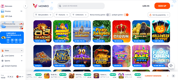 Top 5 jackpot slots at Monro Casino